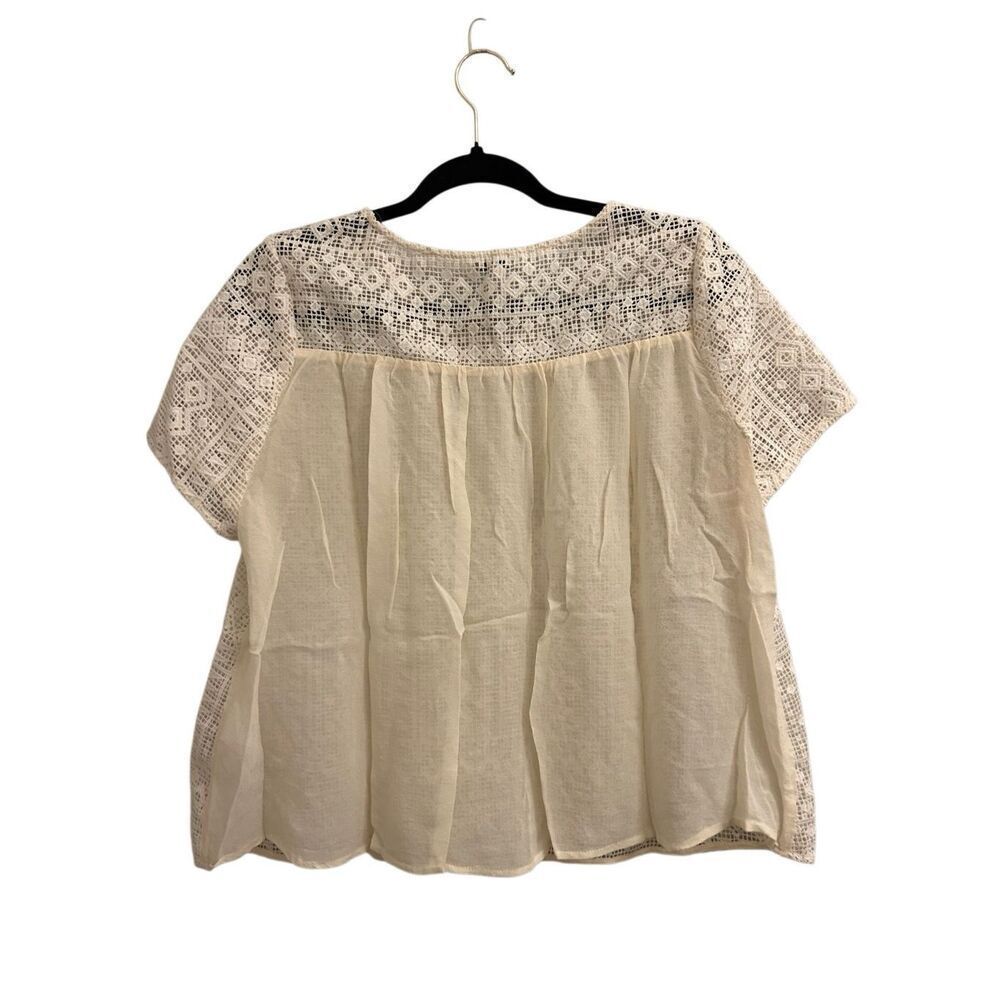 Joie multi media crochet lace silk blouse size L boho classic office - Picture 2 of 6